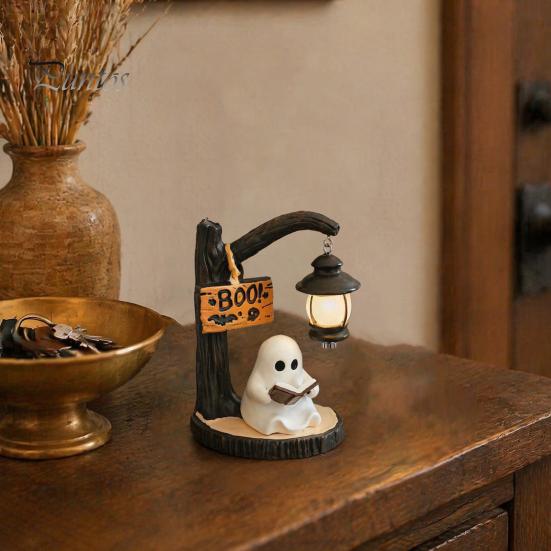 Gemütliche Halloween-Atmosphäre Licht Hängender Geist Nacht Harzfigurine, Vintage Bauernhaus Leuchtende Tischdekoration, Atmosphärische Innenraum-Feiertagsdekoration Warm