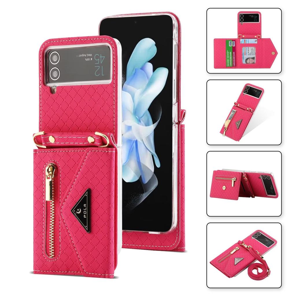 Crossbody-Handyhülle für Samsung Galaxy Z Flip 4 Flip3 Flip5 Funda Abnehmbarer Lanyard-Reißverschluss Kartenhalter Brieftasche Kickstand-Abdeckung