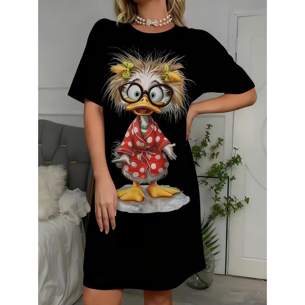 Summer Fashion Gothic Style Women's Dress Classic Black Cat Flower Print Mini Dress Casual Vintage Short Sleeve Oversized Dress