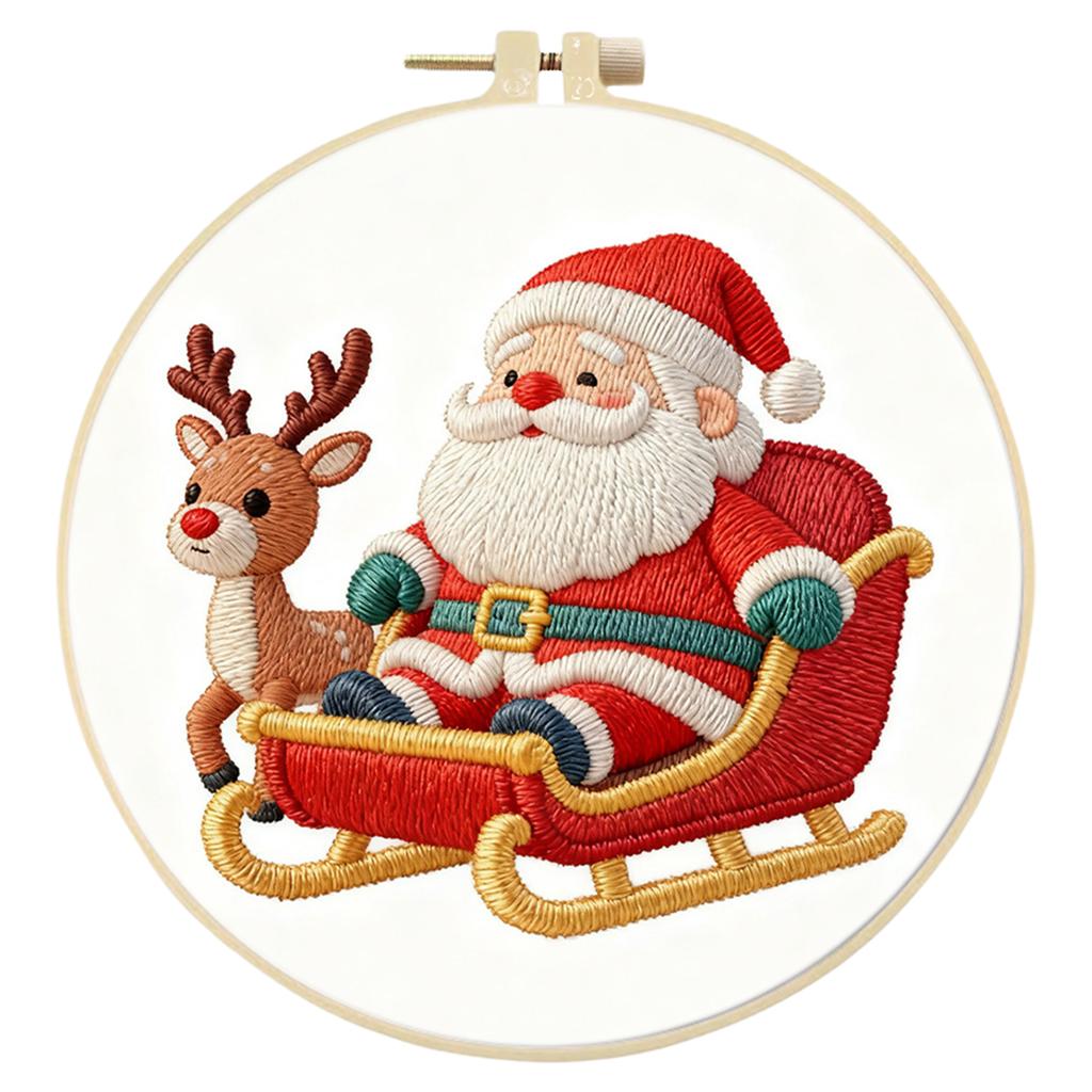 Christmas DIY Stitches Kit with Embroidery Hoop Hand Sewing Kit 29x29cm Starter Embroidery Kit for Beginners Craft Lovers Gift