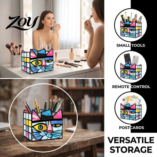 Acrylic Stationery Organizer Stained Glass Style Pen Holder, Unique Desktop Organizer, 3D Creative Gift for Students Embossed Relief Pattern