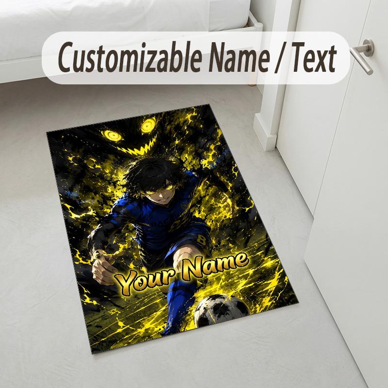 Personalized Crystal Velvet Carpet,Blue Lock Custom Printed Name, Plush Area Rug For Home Indoor Decor