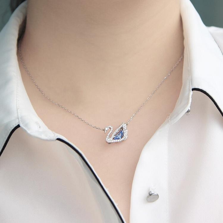 Swarovski Rhodinierte Faux-Kristallstein-Schwanenhalsketten Damen Blau