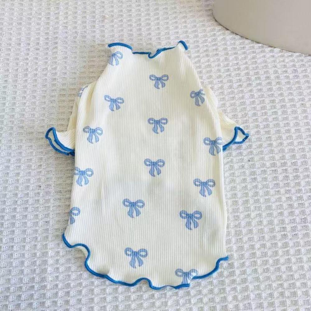 Pullover Style PET Vest Ruffled Trim Cat Clothes Stylish Small PET Shirt Spring Summer S синий