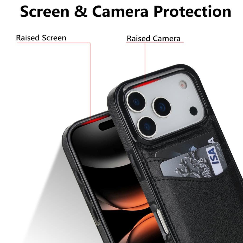 For iPhone 17 Pro Case Card Slot Slim-Fit PU + TPU Mobile Cover