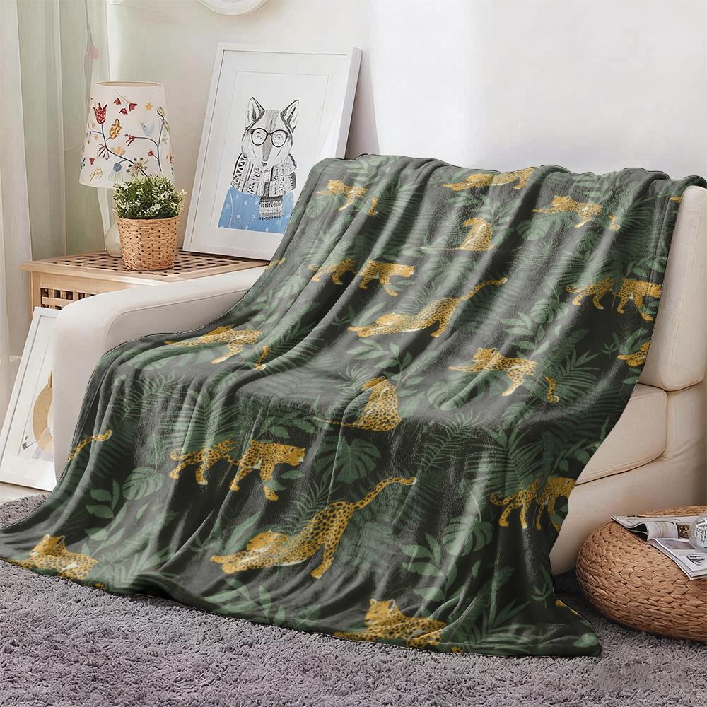 Dschungel-Leopard & Tropisches Blattmuster Fleece-Decke Dunkelgrün Safari-Tier-Überwurf Für Boho-Wohnkultur & Tierwelt-Ästhetik