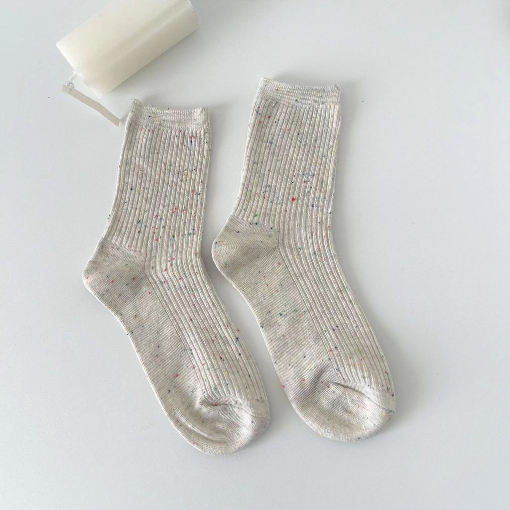 Female Spring and Summer Simple Cotton Point Yarn College Wind Tube Pile Socks