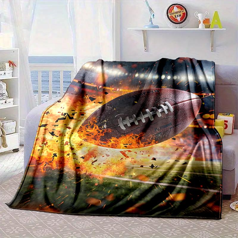 Flaming Football In Action Blanket Flannel Blanket for Bed, Sofa, Camping, Hiking, Picnic Essentials, Gift for Family Fan Gifts