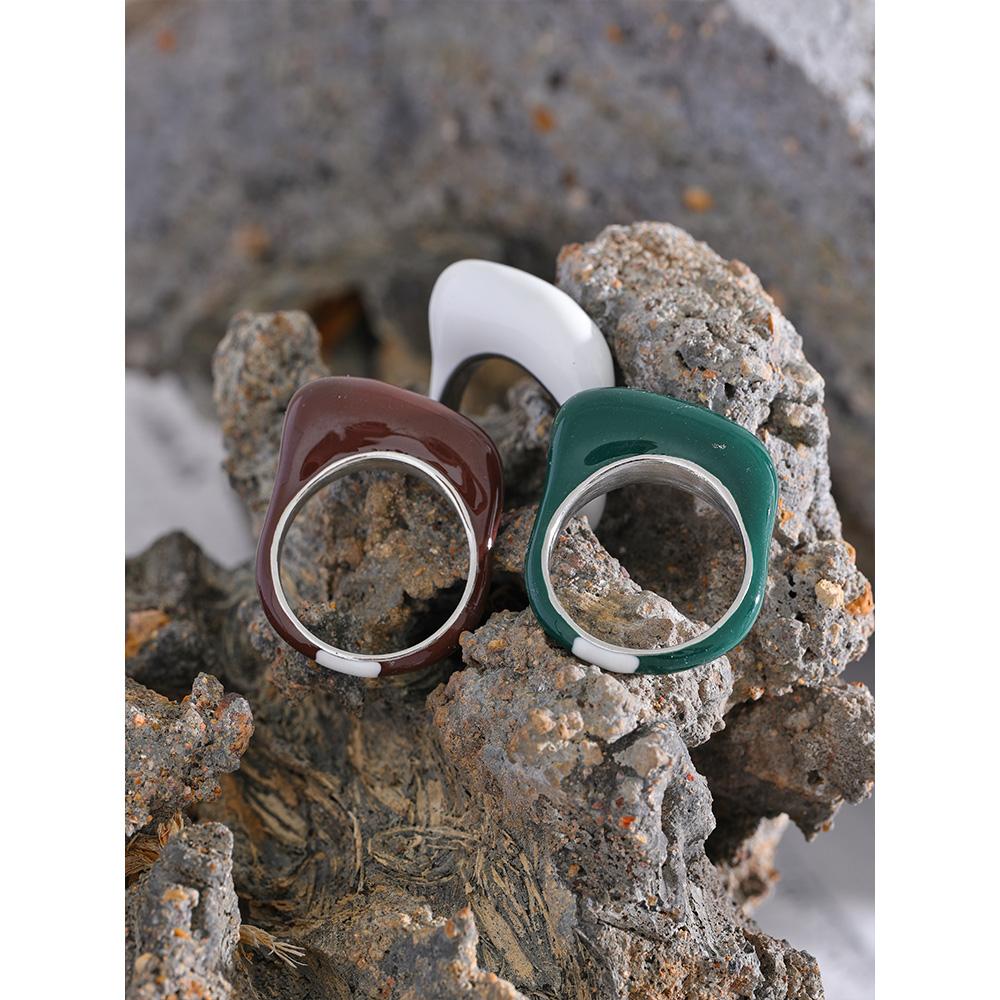 Yhpup biała zielona kawa emalia stal nierdzewna minimalistyczny INS elegancki pierścionek kobiety spersonalizowana biżuteria na palce