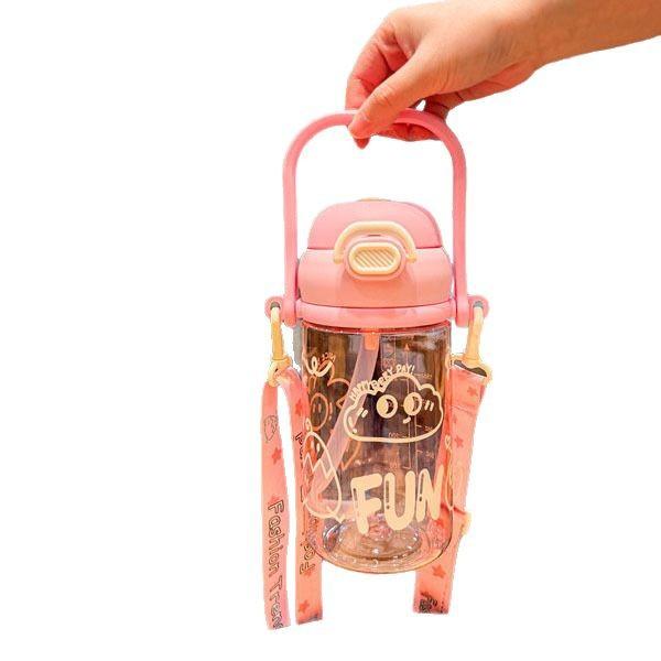 Water bottle summer plastic cup large capacity high value double drinking cup Korean version female student with straw children's water cup portable