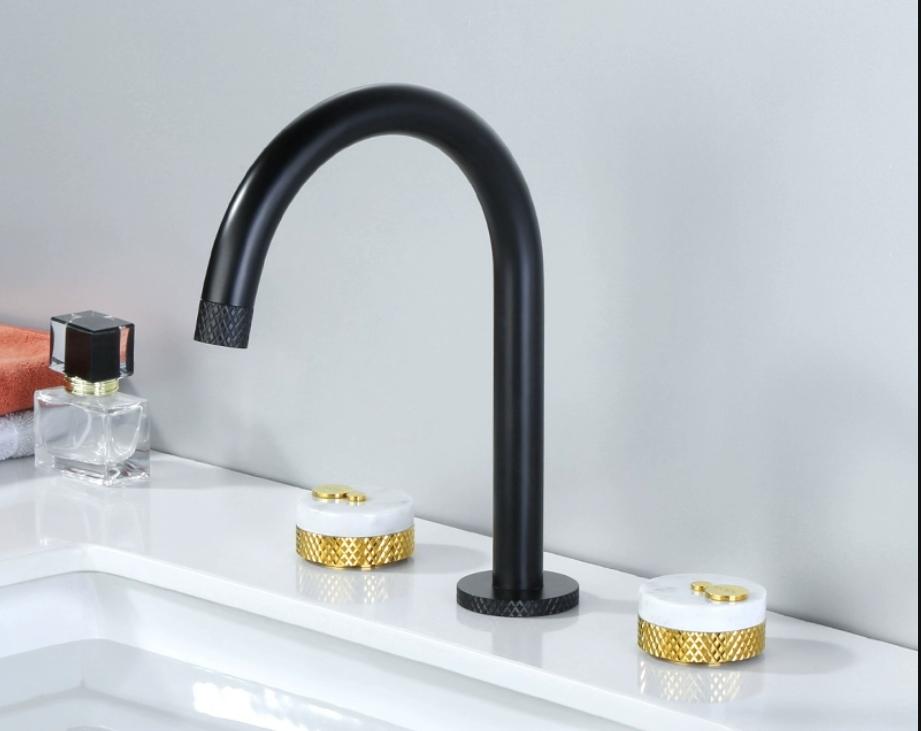 Black Bathroom Faucet Widespread Basin Faucet Sink Tap Brass Marble Bathroom Sink Faucet 3 Hole Brass Chrome Hot Cold Water Tap