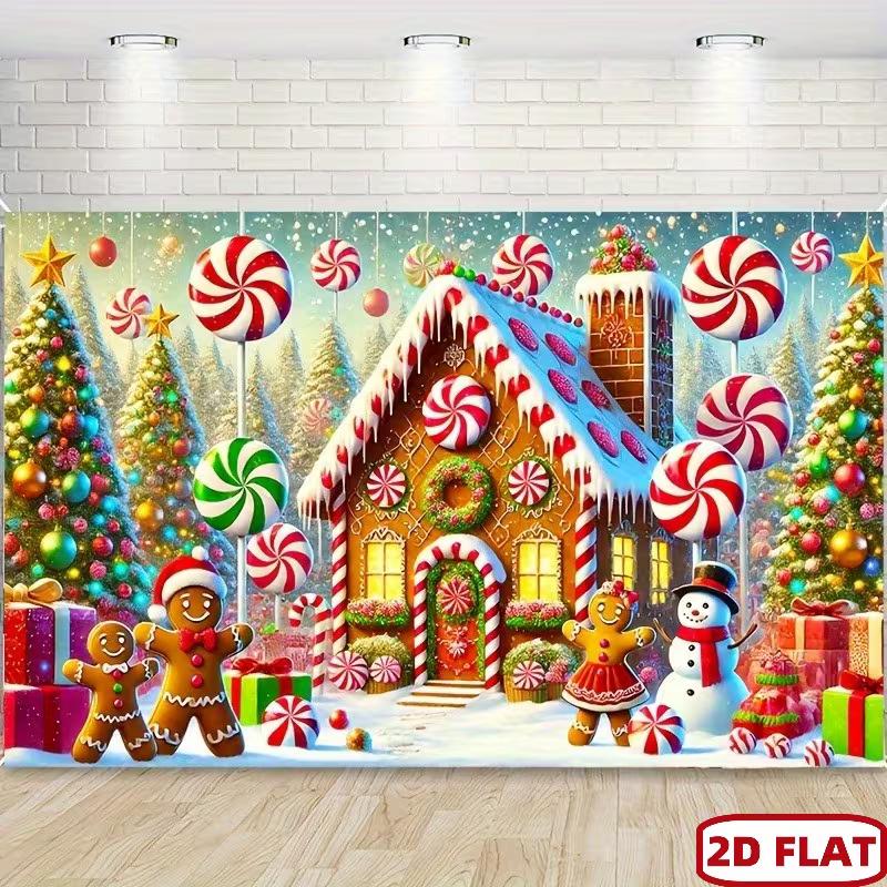 2D Flat Printing Winter Gingerbread Backdrop for Kids Christmas Party