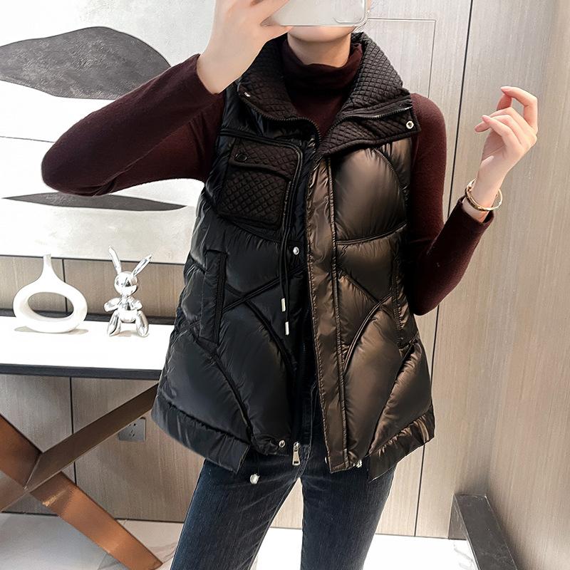 Kobiety jesienno-zimowa Soild zagęścić nowa odzież wierzchnia kamizelka wyściełana bawełną stójka bezrękawnik płaszcz kamizelka