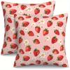 1Pc Strawberry & Daisy Pillow Cover, 2D Double-Sided Polyester Cushion Case, Pink Pastoral Decor, Gift For Fruit & Floral Lovers