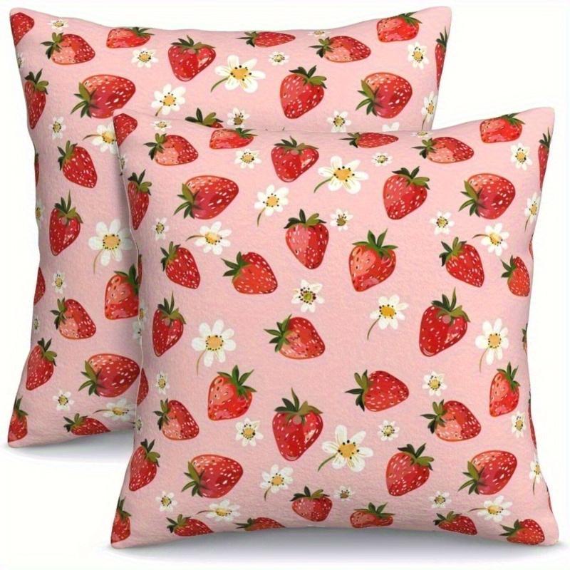 1Pc Strawberry & Daisy Pillow Cover, 2D Double-Sided Polyester Cushion Case, Pink Pastoral Decor, Gift For Fruit & Floral Lovers