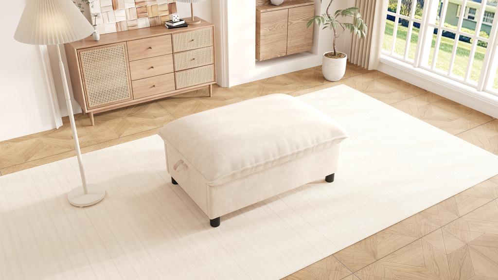 Sofa Stool with Storage, Chenille, Padded Footstool Bench with 8 Cm Legs, Versatile Seat Cushion for Living Room, Bedroom, Beige, 98x65x48 Cm