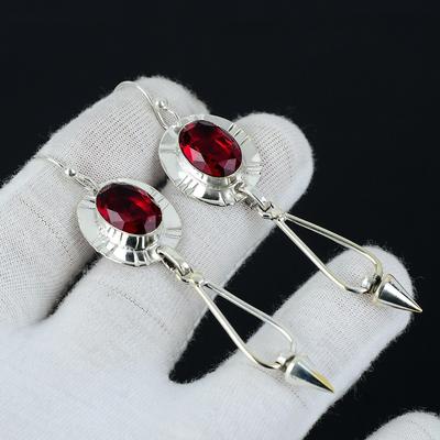 Red Garnet Gemstone Earring, Garnet Silver Earring, Oval Gemstone Earring, 925 Sterling Silver Earring, Gemstone Earring, Meditation Earring