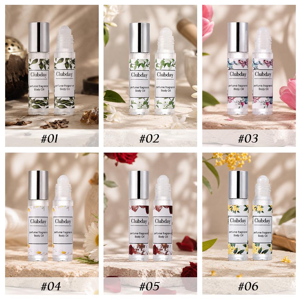 6pcs Shimmering Body Oil Perfume Roll-on Floral Fragrance Body Essence Nourishing Glitter Highlighting Long Lasting Portable Rollerball Scented Oil 6pcs