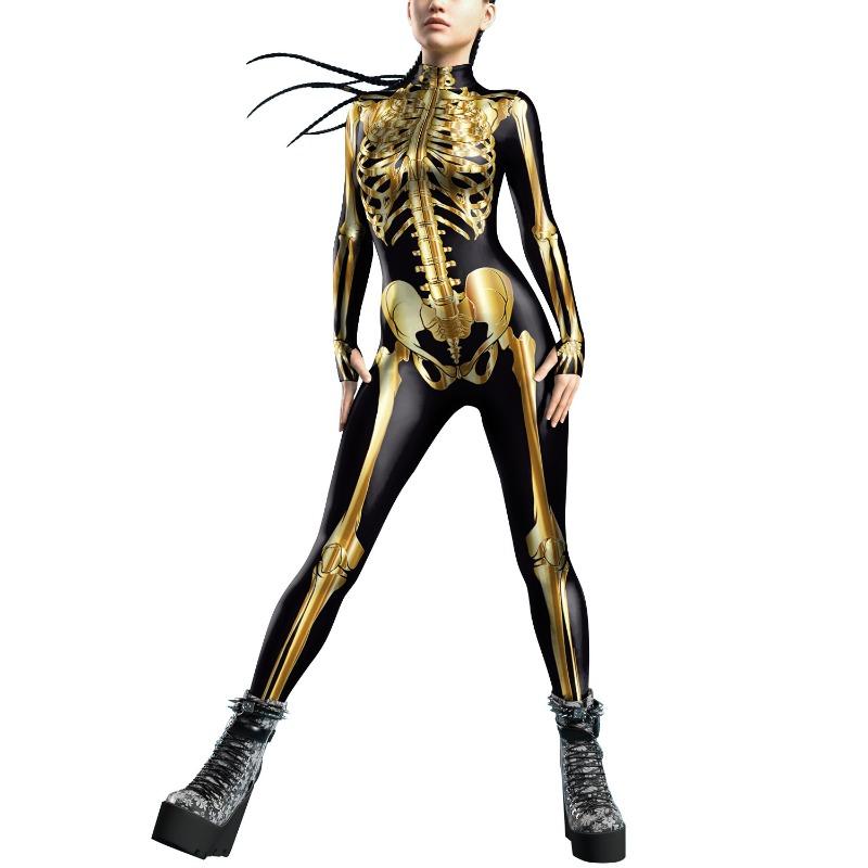Halloween Women's Tights Human Phnom Penh Skeleton Digital Printing Onesie Women