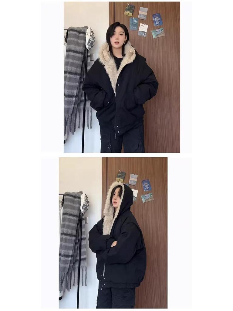 Herrvinter Retro Vittygöring Bomullsjacka med Pälskrage Huva