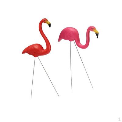 2Pieces Pink & Red Plastic Flamingo Yard Garden Lawn Art Ornaments Decor