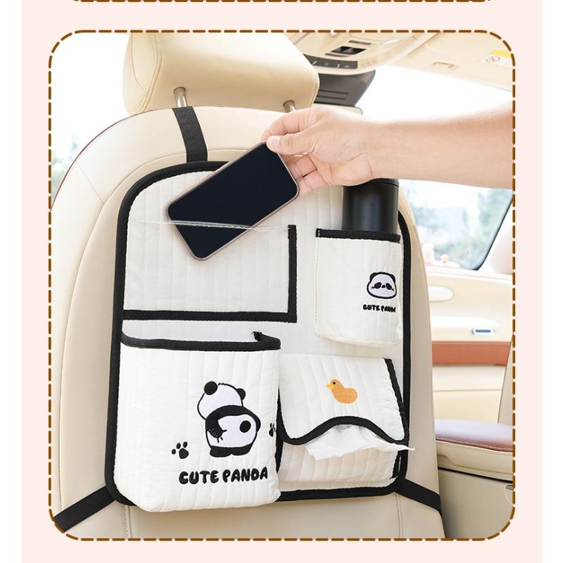 Cartoon Car Back Seat Organizer Fabric Multifunctional Large Capacity Cute Car Trash Bin Tissue Box