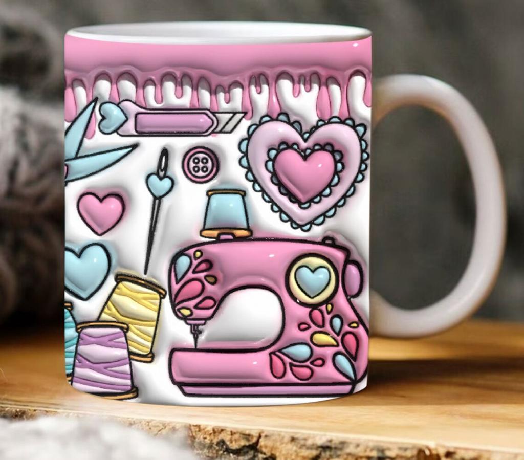 3D Painting Sewing Machine Sewing Machine Ceramic Coffee Mugs Books Water Mugs Books