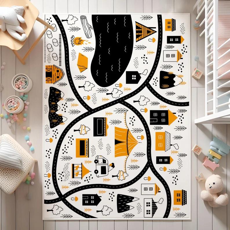 

Ultra Soft City Road Kids Carpet Playroom Rug Bedroom Floor Mat Nursery Living Room Educational Play Mat Birthday Gift 40x60CM