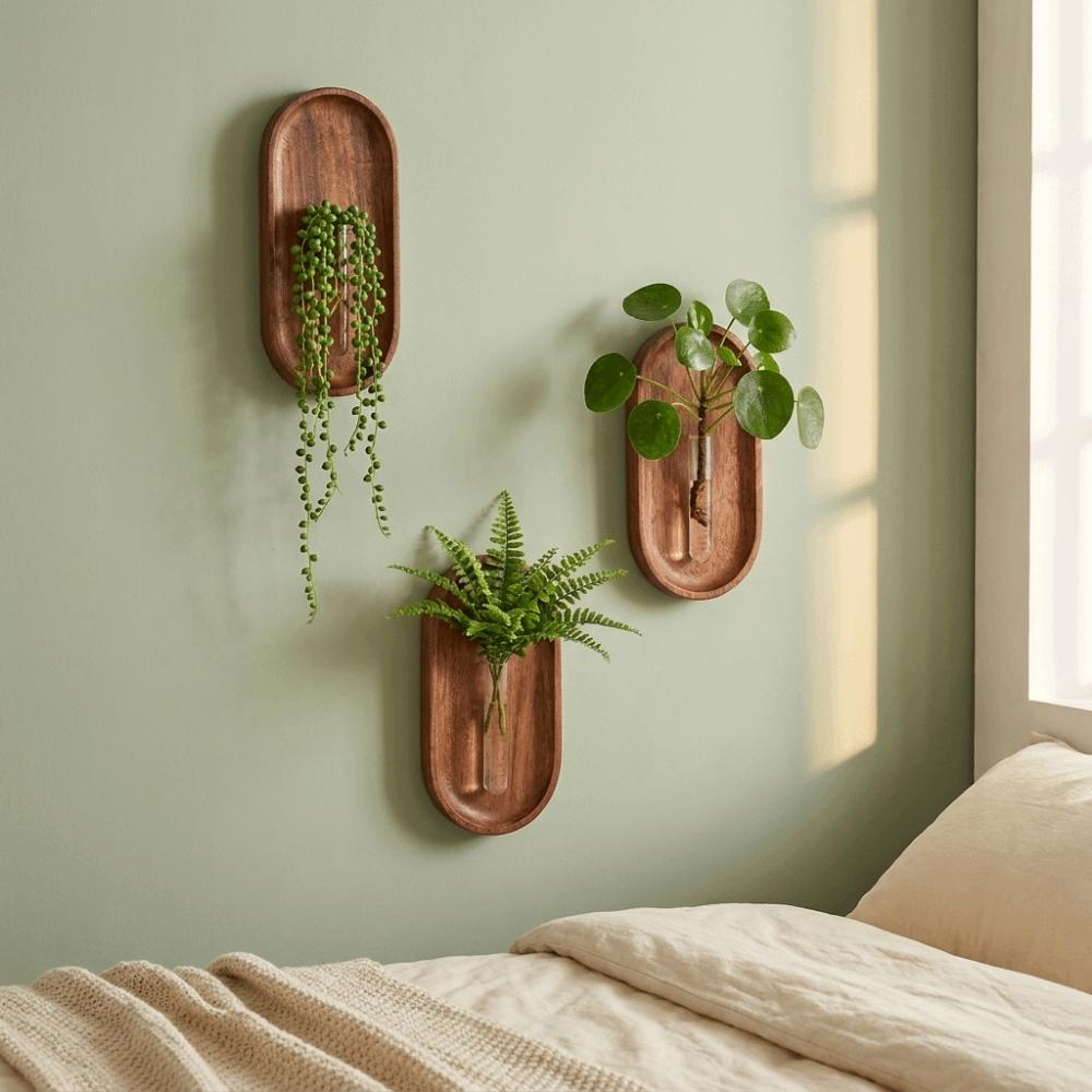 Space Saving Wall Mounted Vase Solid Wood Oval Tube Wall Vase Plant Container DIY Plant