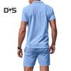2 Teile/satz Männer Outfit Revers Kurzarm Pullover Tops Elastische Kordelzug Taille Taschen Shorts Set Einfarbig Sportswear