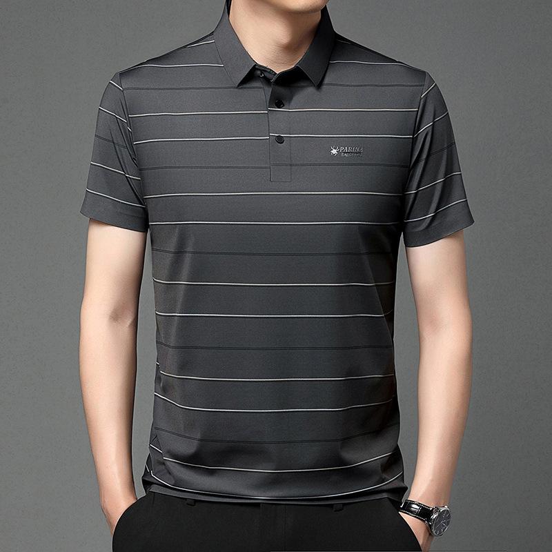 

Бесследная неутюживаемая мужская рубашка поло с лацканами в полоску, средний размер для бизнеса и отдыха, с короткими рукавами 4XL