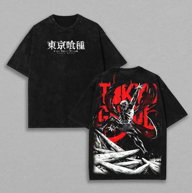 

Japan Kaneki Ken Graphic T Shirt Tokyo Ghoul Anime Harajuku Washed T-shirt Men Women Clothing Oversized Cotton Short Sleeve Tees S