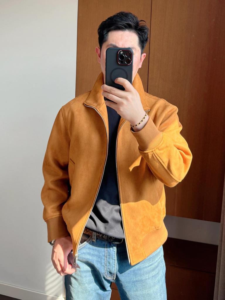 Włoski Luksus! Męska kurtka z prawdziwego zamszu ze stójką - Odporny na zagniecenia aksamitny płaszcz