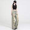 Damen High Waist Ripped Wide Leg Jeans Lässige Denim Hose Baggy Hose Bottom