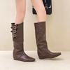 Korean version of the inner height-increasing sleeve leather boots removable trousers boots autumn and winter fashion two wear square head women