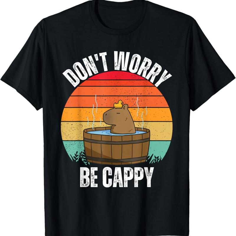 Dont Worry Be Cappy Funny Retro Sunset Capybara T Shirt