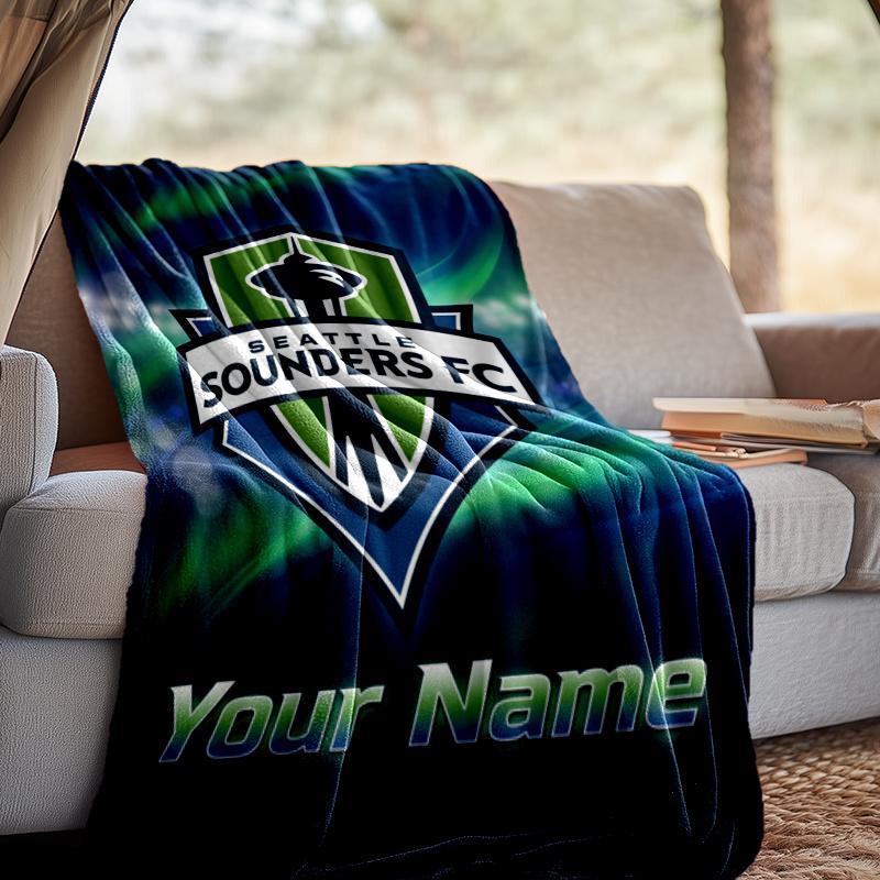 Custom Name Seattle Sounders Fc Crest Throw Blanket - Perfect for Couch, Bed, Office, and outdoor Travel - Ideal Gift for Christmas & Holidays