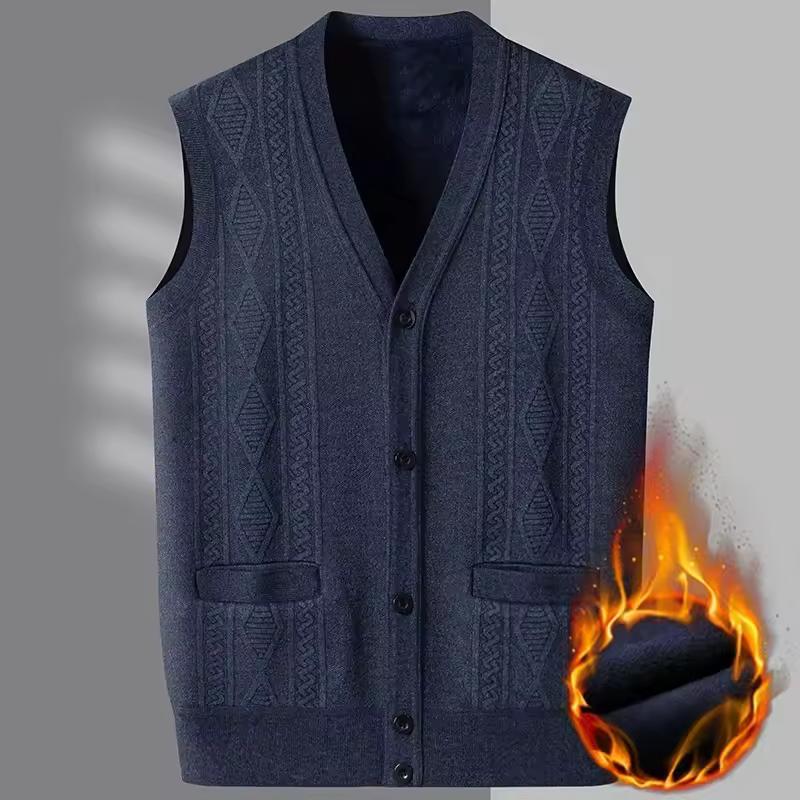 Mens Knitted Vest Sweater Vest for Men Autumn Winter Warm Slim Fit Cardigan Waistcoat Coat with Pockets Outdoor Clothing