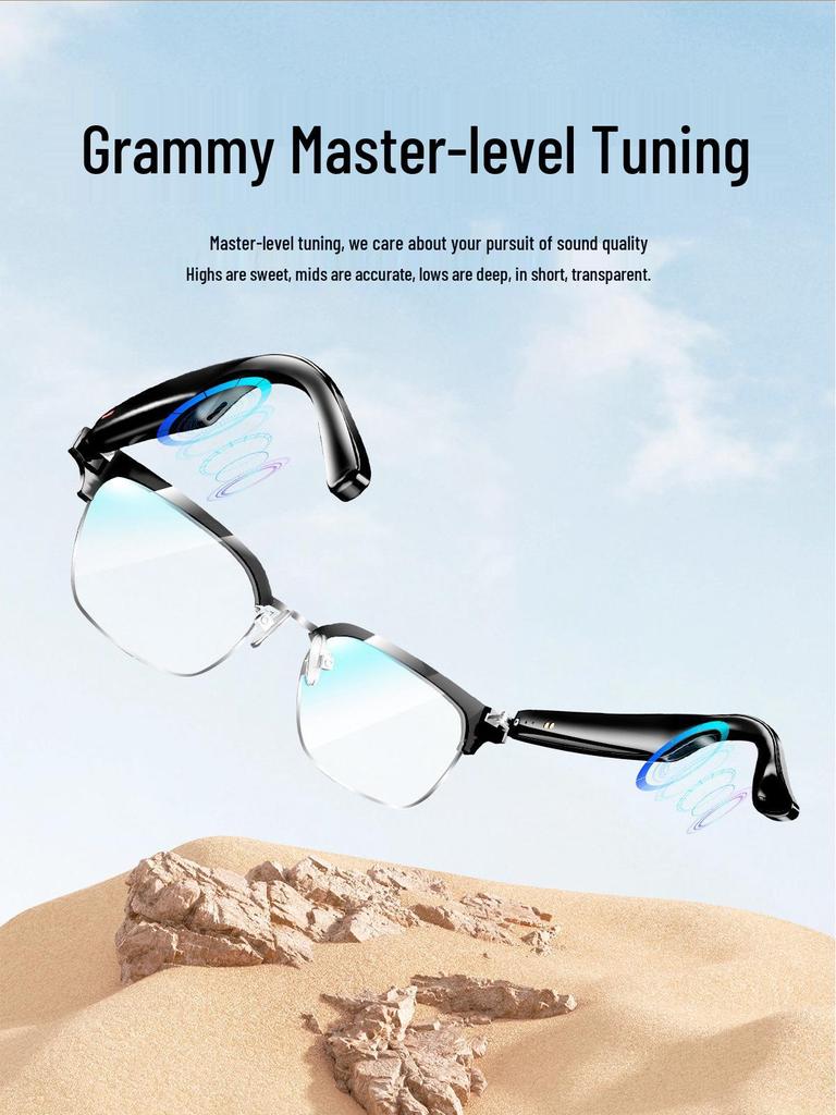 Multi-Function Smart Bluetooth Glasses: Anti-Blue Light Sunglasses, Headphone, Voice Translation, Music & Call Features, Interchangeable Lenses.