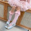 Breathable Cotton Hosiery Socks for Girls Toddler Stretchy Knee High Socks Puff Edge Lace Bows Socks for Autumn Spring