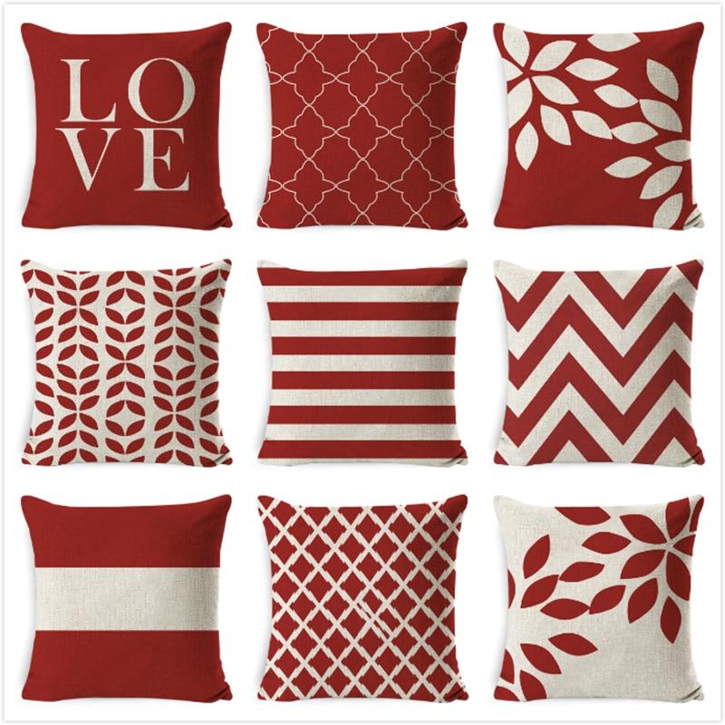 Buy 45x45cm Polyester Red Geometric Pillowcase Decorative Pillow Sofa