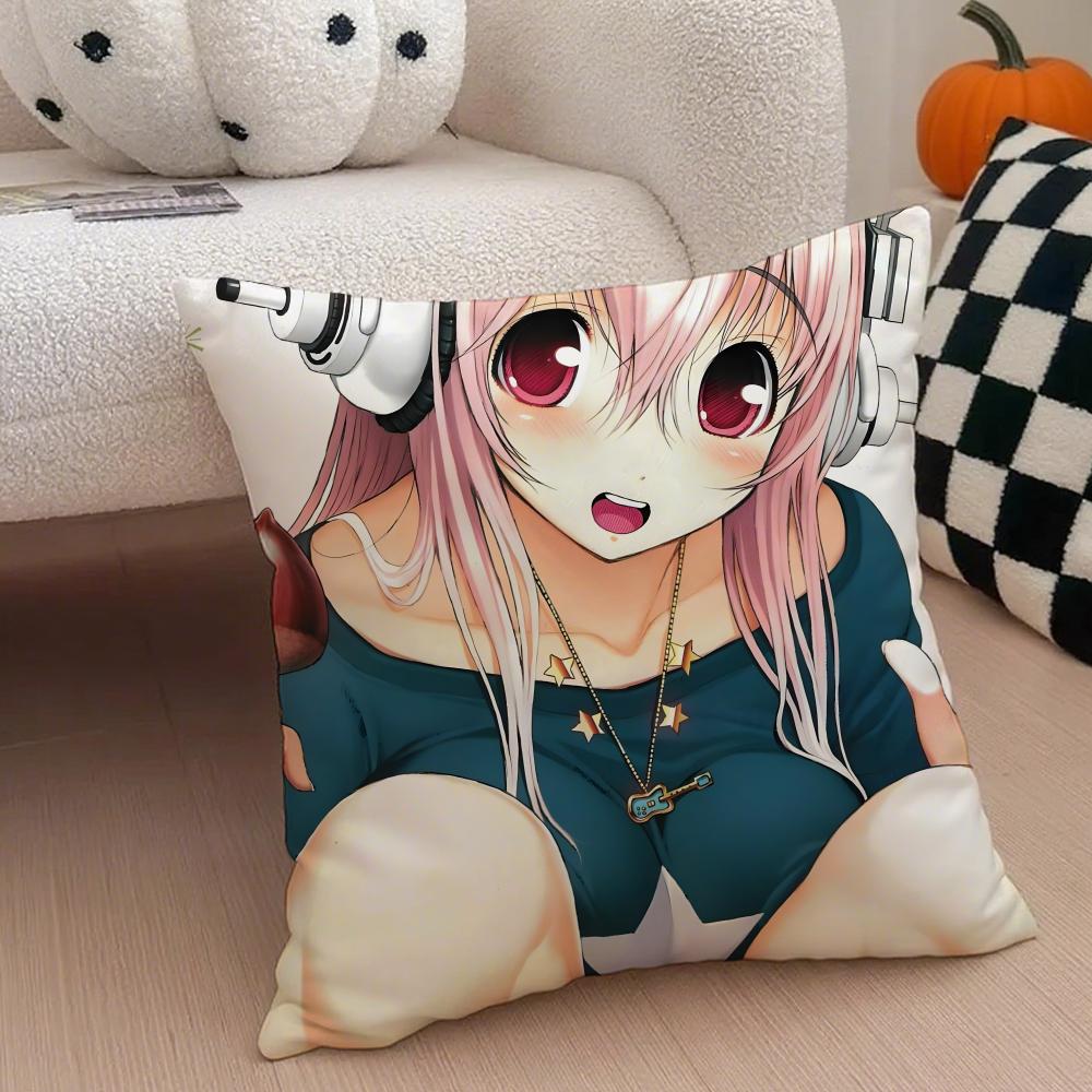sSuper Sonico Pillow Anime Character Cushion Cover Throw Pillow Cover Hidden Button Durable Polyester Chair Cushion