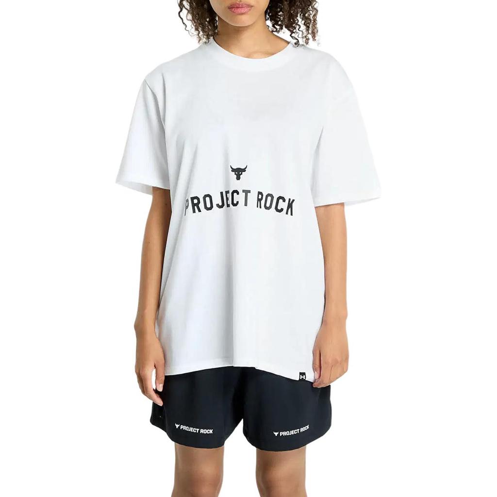 Under Armour Project Rock Campus Comfortable Fitting Breathable Loose Casual Short Sleeve T-Shirt Women T-Shirts White 1386440-100