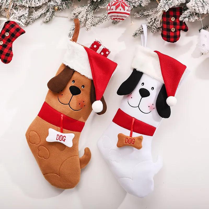 Weihnachten Hund Hängegeschenktasche Cartoon Haustier Hund Socken Ornament Weihnachtsfeier Anhänger Dekoration Requisiten YFA2098