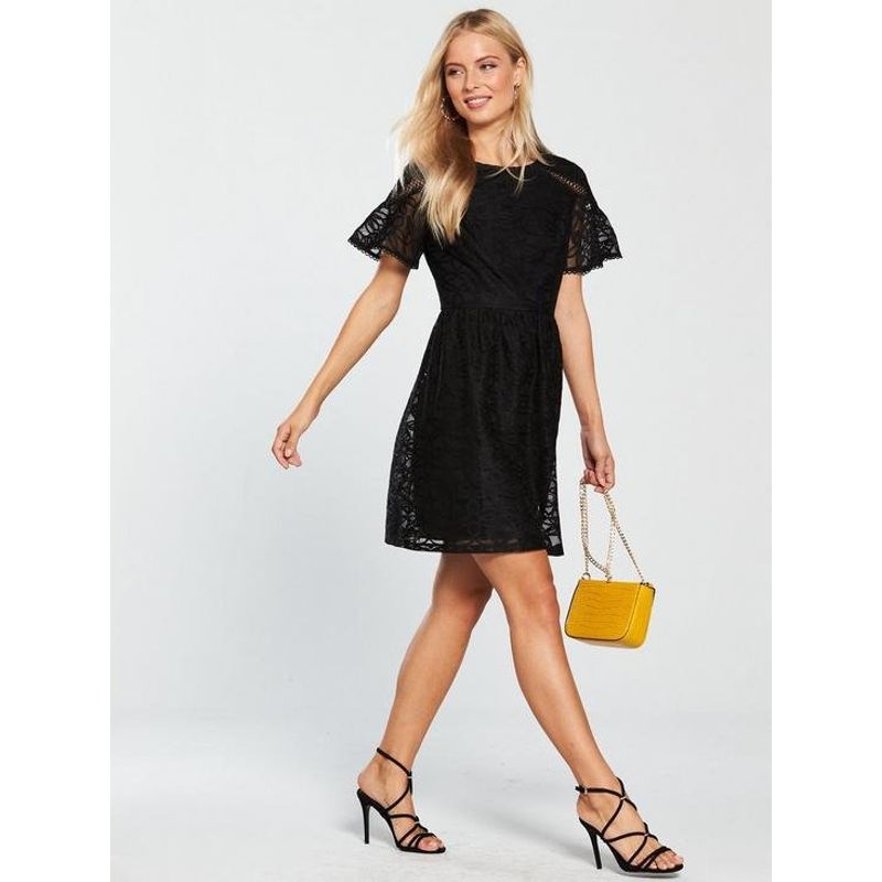 

Lace Lotus Leaf Half Sleeve Dress Spring and Summer New European and American plus Size Women s Clothes High Waist Beautiful Slim Looking 659 Black 10