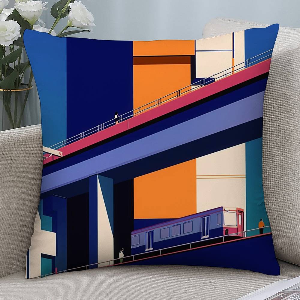 Color Block Train Minimalist Style Pillow Case Short plush Double-sided Print Square Throw Pillow Covers Sofa Home Cushion Decor