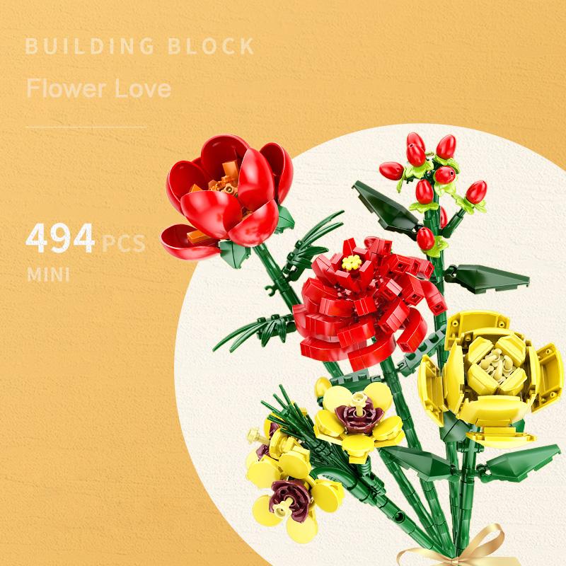 

Non-Toxic Knew Built Flower Bouquet 3D Model Toy Mini Build Blocks For Children Plant Potted Assemble Brick Decoration Holiday Childrenfriend Gift With Box