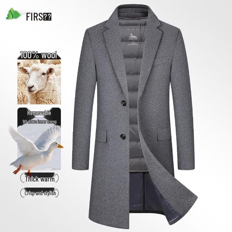 Shanshan Men's 100% Wool Down-Filled Mid-Length Overcoat
