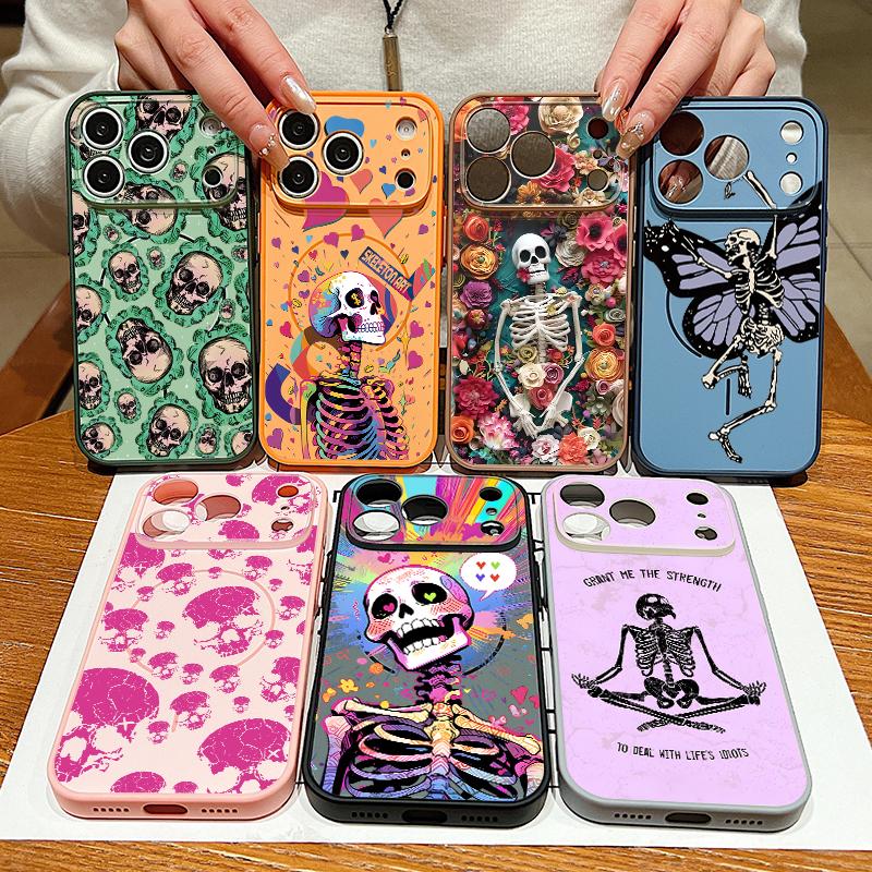 Strange Skull Pattern Magnetic Phone Case For iPhone 17 ProMax 16 15 14 13 Pro Max For Magsafe Wireless Charge Shockproof Cover