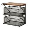 Multi Tier Storage Shelf Coffee Station Organizer with Drawer, Tiered Bar Organizer, Wooden Top Shelf, Capsule Wire Mesh Drawers for Tea Bags,
